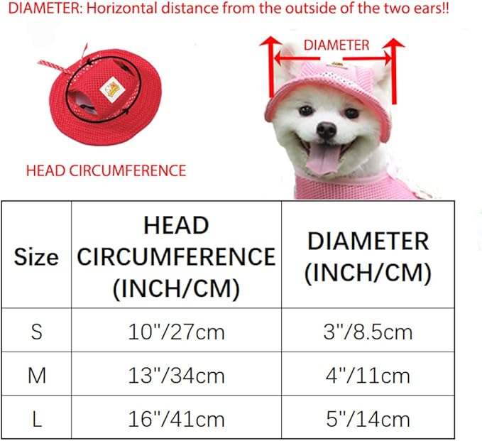 Leconpet Princess Pet Hat Dog Caps Hats with Neck Strap Adjustable Comfortable Ear Holes for Small Medium Dogs in Outdoor Sun Protection (L