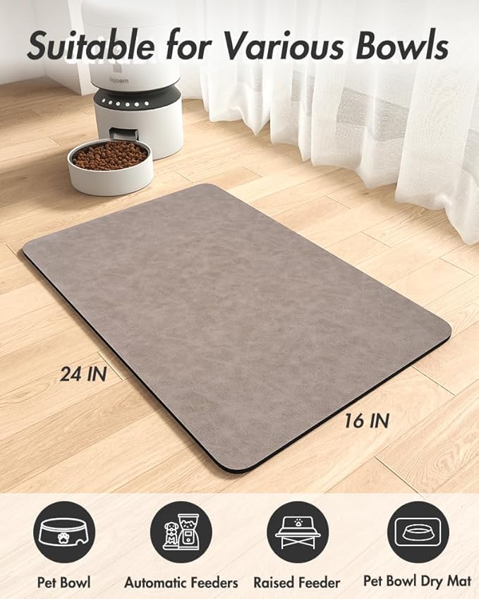 MontVoo-Absorbent Pet Feeding Mat-No Stains Dog Mat for Food and Water Bowl-Quick Dry Dog Cat & Dog Food Mat Water Dispenser Mat-Pet Supplies Mat-Dog Water Bowl Mat for Messy Drinker (16"x24"
