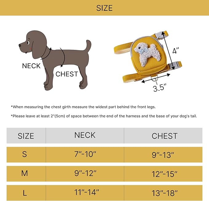 Dog Backpack Harness with Leash Pet Self Carrier Adjustable Travel Hiking Walking Harness Backpack for Small Dogs & Cats (Yellow