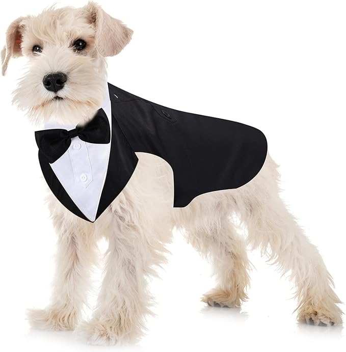 Dog Tuxedo and Bandana Set Dogs Formal Tuxedo PET Wedding Party Suit Wedding Bow Tie Shirt for Wedding Christmas Birthday Costumes (Cute Style