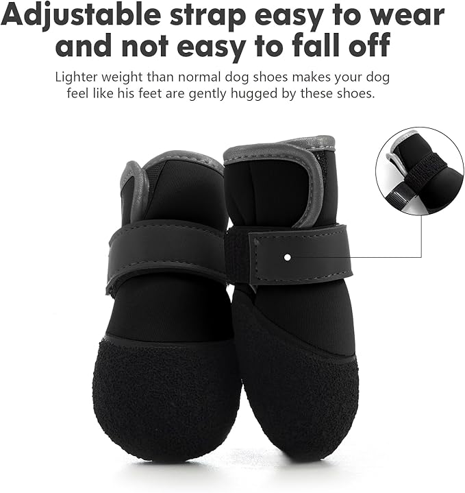 Dog Shoes, Outdoor Dog Boots Non-Slip Waterproof Dog Booties for Medium to Large Dogs 4Pcs for Winter Snowy Day, Summer Hot Pavement with Rugged Sole Black