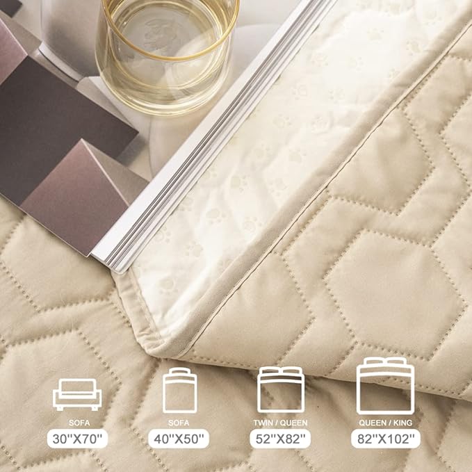 Waterproof and Non-Slip Dog Bed Cover and Pet Blanket Sofa Pet Bed Mat ,car Incontinence Mattress Protectors Furniture Couch Cover for Most Cats Dogs Pets(30x70-Beige)