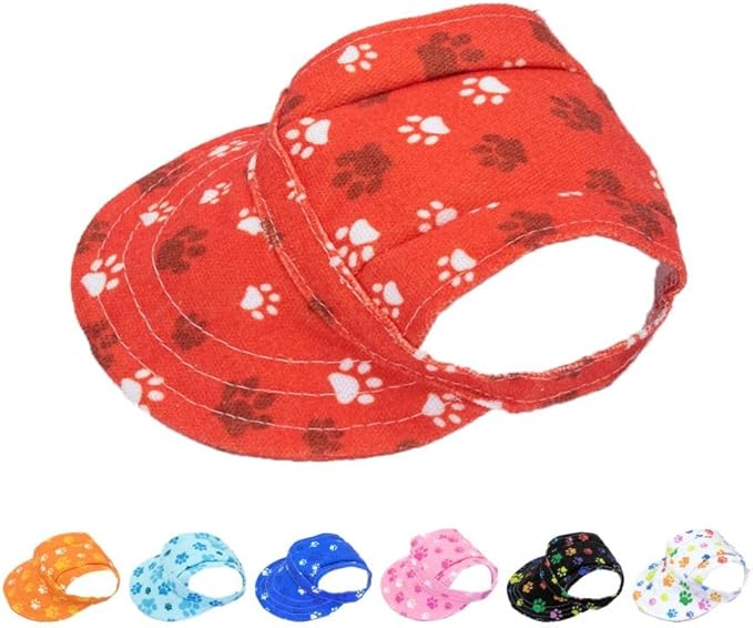 PET SHOW Dog Baseball Cap Dog Paw Print Peaked Cap Pet Sun Hats with Ear Holes Sport Hat for Medium Large Doggies Adjustable Drawstring Puppies Cats Visor Hat Girls Boys Red/L