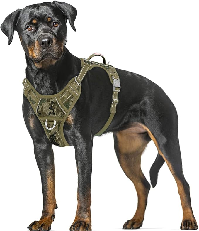BARKBAY No Pull Dog Harness Large Step in Reflective Dog Harness with Front Clip and Easy Control Handle for Walking Training Running with ID tag Pocket(Camo