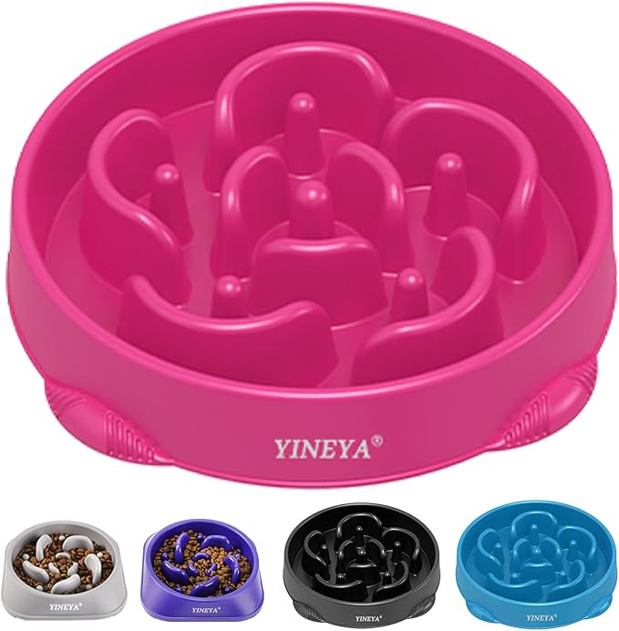 4 Cups Slow Feeder Dog Bowls Large Breed 1Pcs(Rosered)