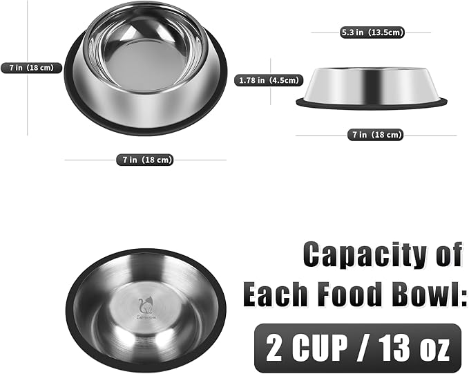 3Pcs Stainless Steel Dog Bowls Non-Slip Dog Food 13 Oz