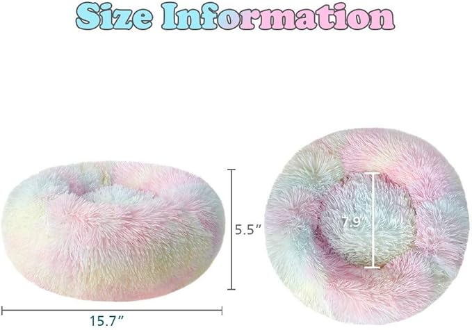 otoez Kitten Puppy Bed Extra Small XS Round Dog Cat Beds Anti Anxiety Plush Pet Calming Donut Bed with Non-Slip Waterproof Bottom (15.7", Rainbow)