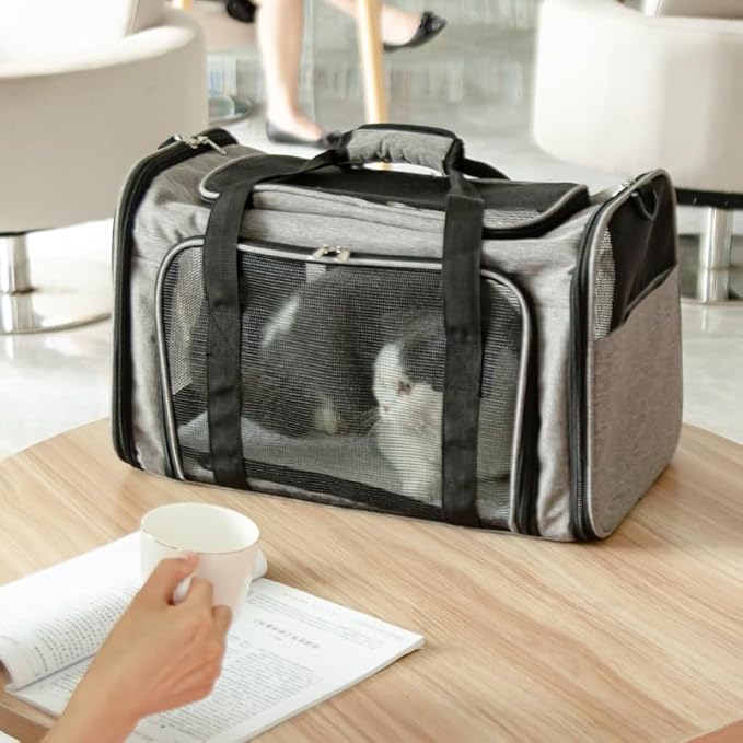 pet Bag Collapsible Portable for Dog cat go Out Traveling Carrier Oblique Slung Ventilate mesh shelter Pet Carrier Bag Cat Travel Bag Breathable pet Bag (Black L:53X32X32CM/20.9"X12.6"X12.6")