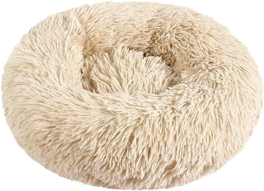 otoez Kitten Puppy Bed Extra Small XS Round Dog Cat Beds Anti Anxiety Plush Pet Calming Donut Bed with Non-Slip Waterproof Bottom (15.7", Taupe)