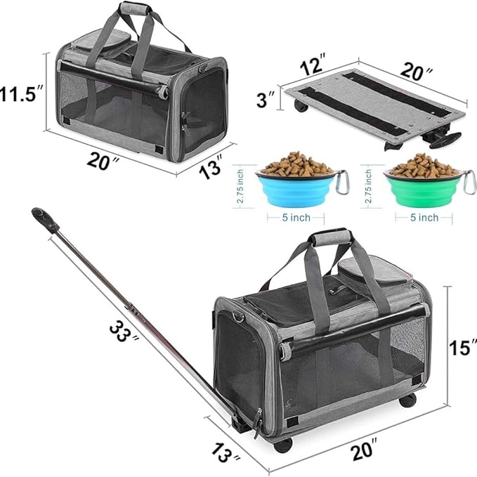Kit Foldable Travel Bag for Small Pet Carrier with 2 Travel Water Bowl for Dogs