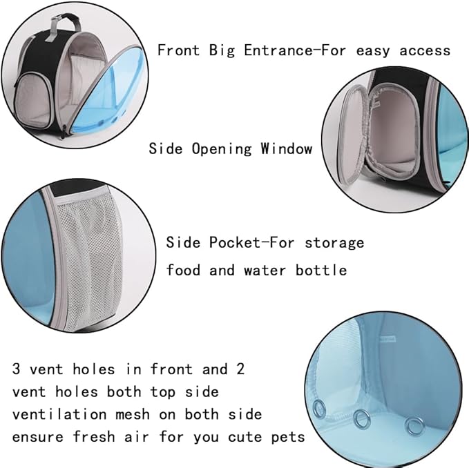 Guinea Pig Carrier,Guinea Pig Carrier for 2,Reptile Travel Carrier for Lizards Sugar Glider Hedgehog Rat Parrot Birds (Black-Blue, Backpack+Harness Leash)