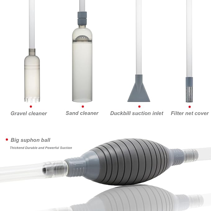 Aquarium Siphon Vacuum Cleaner Kit with Dual Vacuum Tubes for Various Tank Sizes and One Fish Net