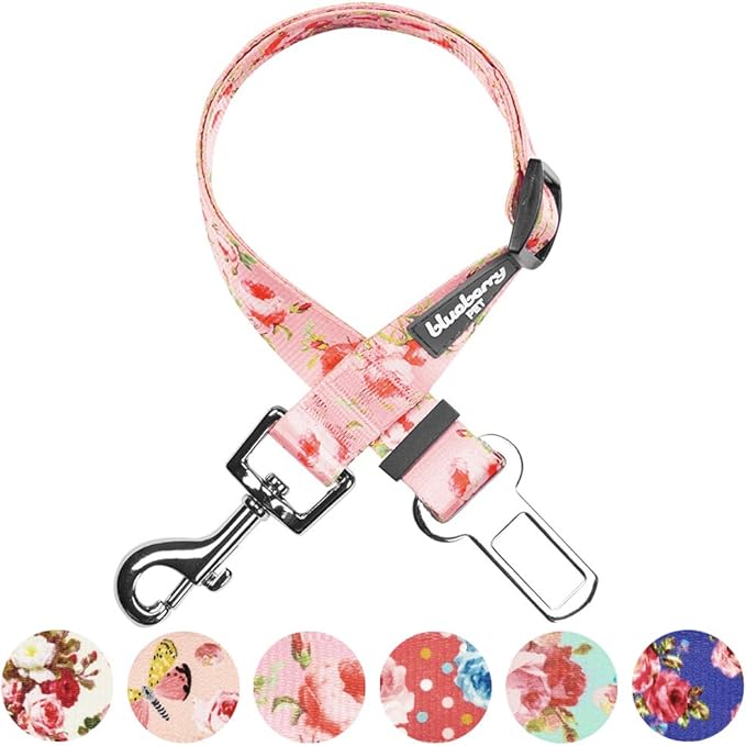 Blueberry Pet 8 Patterns Spring Scent Inspired Floral Rose Baby Pink Adjustable Dog Seat Belt Tether for Dogs Cats