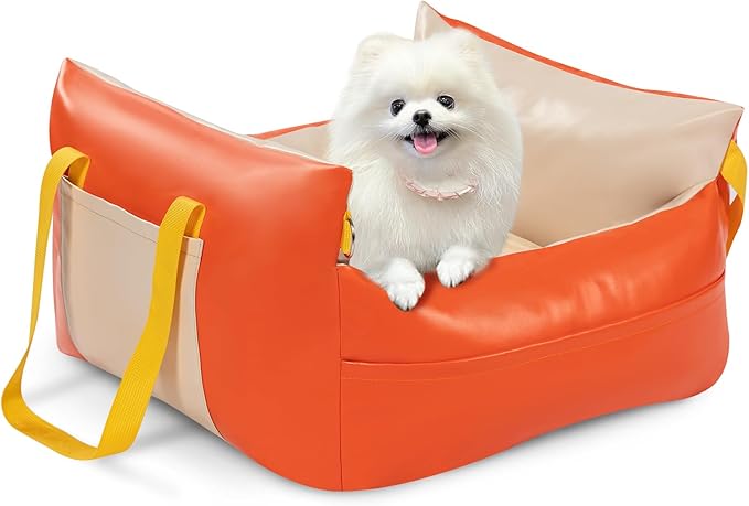 Dog Car Seat for Small Dogs Waterproof Travel Dog Bed for Car Backseat Pet Car Seat(Orange 25 lbs)