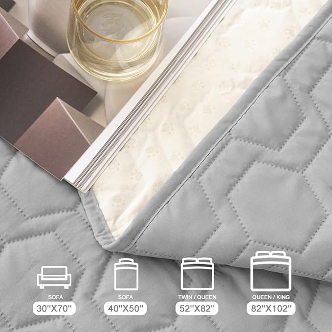 Waterproof and Non-Slip Dog Bed Cover and Pet Blanket Sofa Pet Bed Mat ,car Incontinence Mattress Protectors Furniture Couch Cover for Most Cats Dogs Pets(52x82-Light Grey)