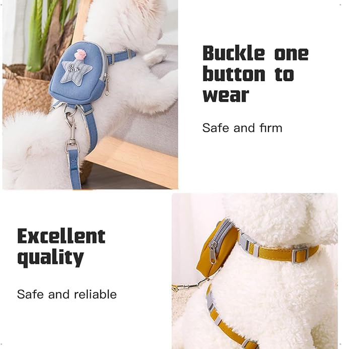 Pet Backpack Harness with Star Design Leash Pocket Saddle Bags Puppy Bag with Training Lead Leash for Doggie Outdoor Travel Hiking Walking Adjustable Easy Control Dog Vest for Dog(Grey