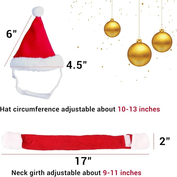 NAMSAN Cat Santa Hat Scarf Small Dog Christmas Costume Xmas Outfit Santa Claus Hat with Red Muffler for Kitten