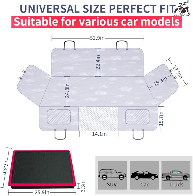 Dog Car Seat Cover for Back Seat Hard Bottom Heavy Seat Extender for Dogs