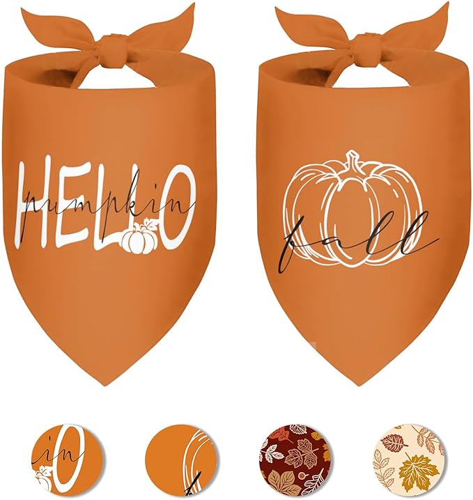 Fall Dog Bandana 2 Pack Thanksgiving Dog Bandanas Pumpkin Pet Scarf Reversible Fall Triangle Bibs Soft Cotton Boy Girl Dog Bandanas Accessories for Small, Medium, Large Dogs (Large)