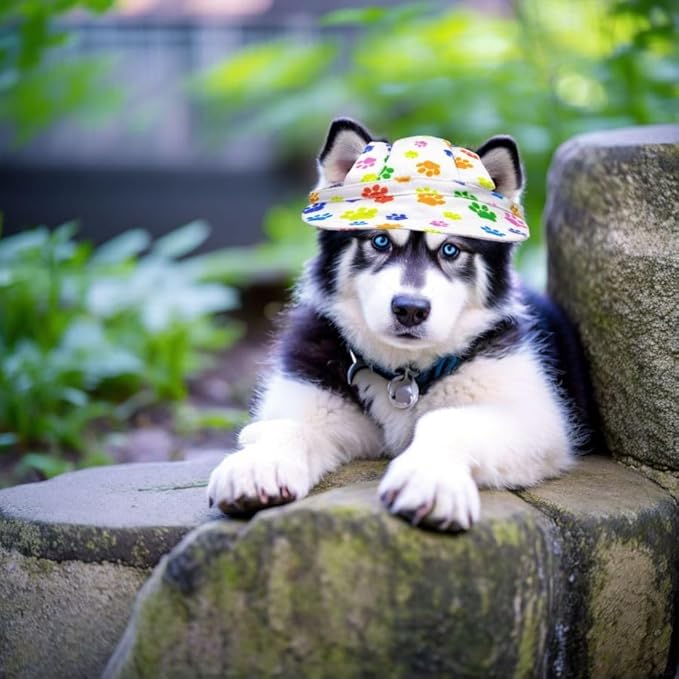 PET SHOW Dog Baseball Cap Dog Paw Print Peaked Cap Pet Sun Hats with Ear Holes Sport Hat for Medium Large Doggies Adjustable Drawstring Puppies Cats Visor Hat Girls Boys Red/L