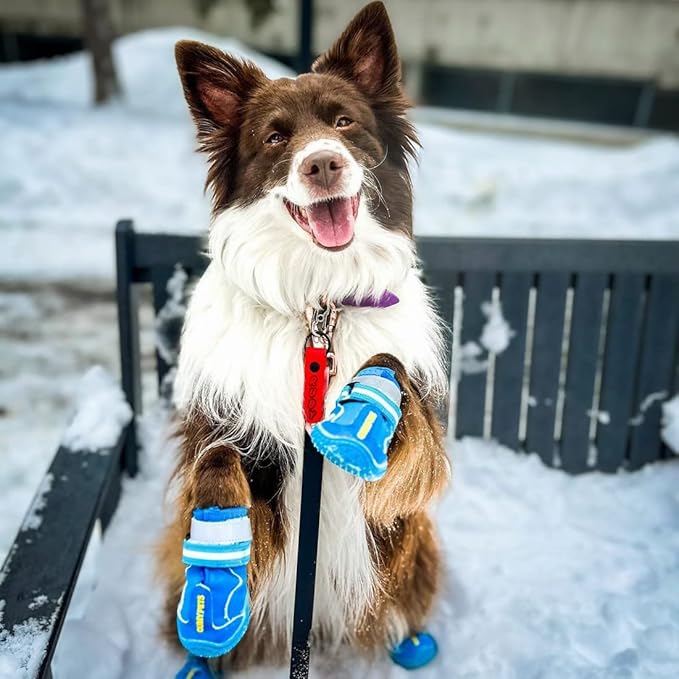 QUMY Dog Shoes for Large Dogs, Medium Dog Boots & Paw Protectors for Winter Snowy Day, Summer Hot Pavement, Waterproof in Rainy Weather, Outdoor Walking, Indoor Hardfloors Anti Slip Sole Blue 3