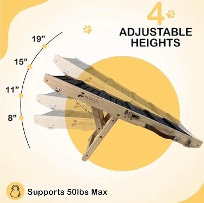 Folding Pet Ramp with Crossbars for Small Dogs and Cats Plus Toy Disc 19" Adjustable 50lbs Also 4 Levels