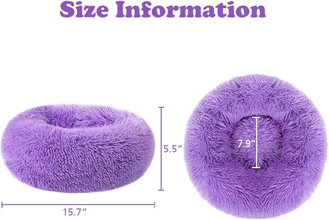 otoez Kitten Puppy Bed Extra Small XS Round Dog Cat Beds Anti Anxiety Plush Pet Calming Donut Bed with Non-Slip Waterproof Bottom (15.7", Purple)