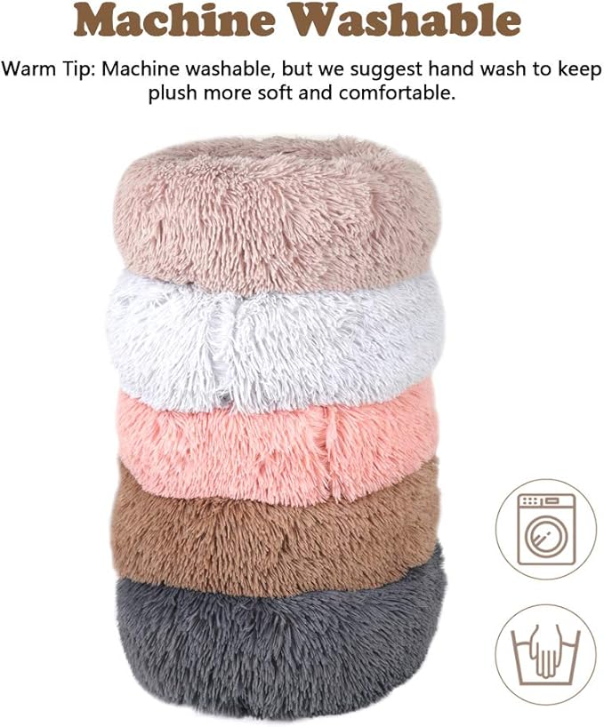 otoez Round Donut Dog Bed for Small Dogs (23.6", Khaki)