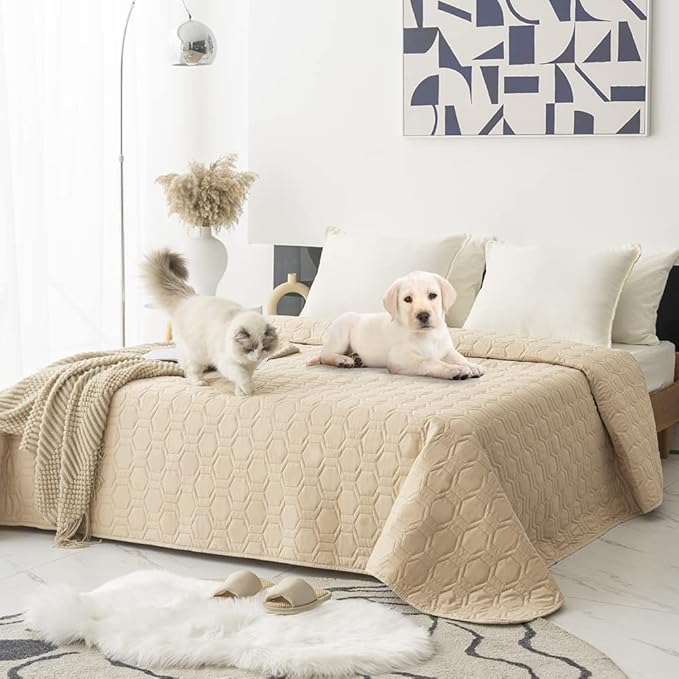 Waterproof and Anti-Slip Dog Bed Cover and Pet Blanket Sofa Pet Bed Mat ,car Incontinence Mattress Protectors Furniture Couch Cover for Most Cats Dogs (82x82- Beige)