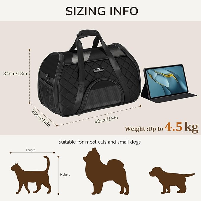 Pecute Cat Carrier Soft 10lbs (Black)