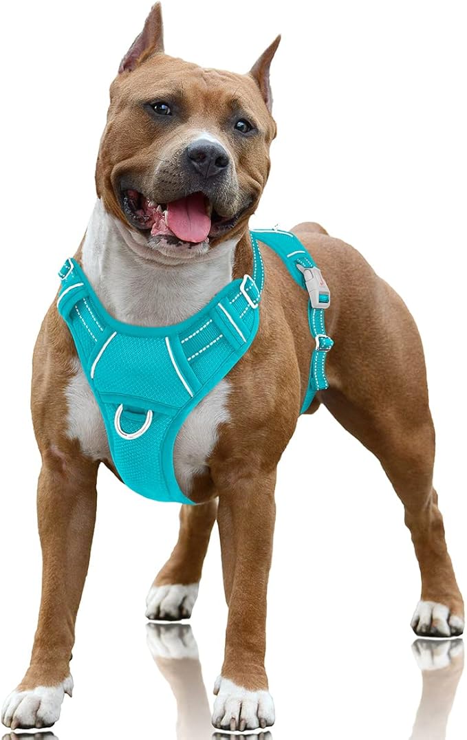 BARKBAY No Pull Dog Harness Large Step in Reflective Dog Harness with Front Clip and Easy Control Handle for Walking Training Running with ID tag Pocket(Ocean Blue
