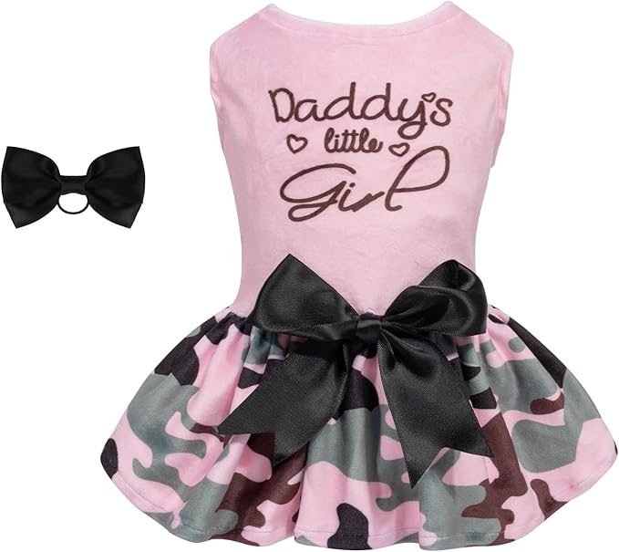 CuteBone Daddy's Little Girl Dog Dress for Small Dogs Pink Skirt Puppy Velvet Dresses Dog Clothes CVA21XS-D