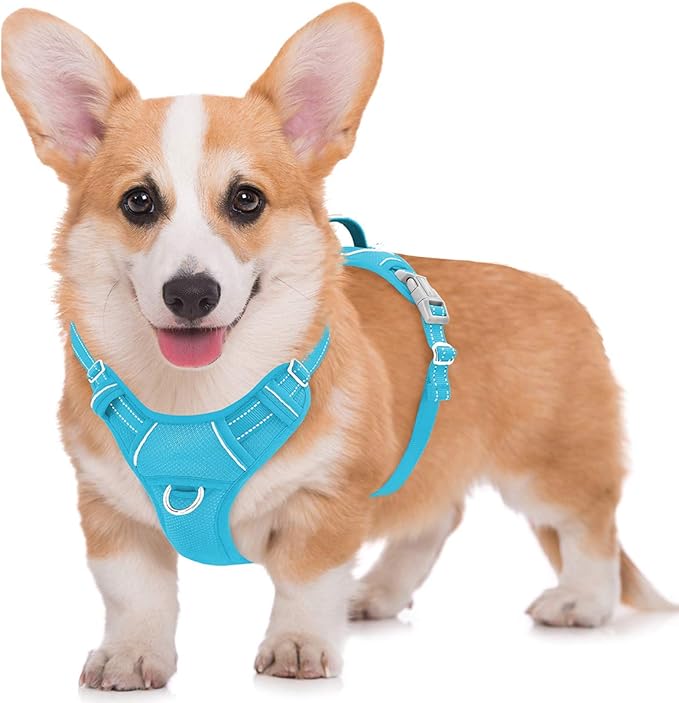 BARKBAY No Pull Dog Harness Large Step in Reflective Dog Harness with Front Clip and Easy Control Handle for Walking Training Running with ID tag Pocket(Blue