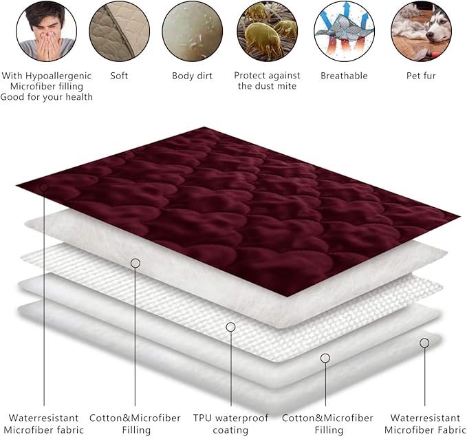 SPXTEX Dog Bed Cover Washable Pee Pads Dog Blankets for Puppy Large Dog Cat 1 Piece(82"x82",Burgundy+Chocolate)
