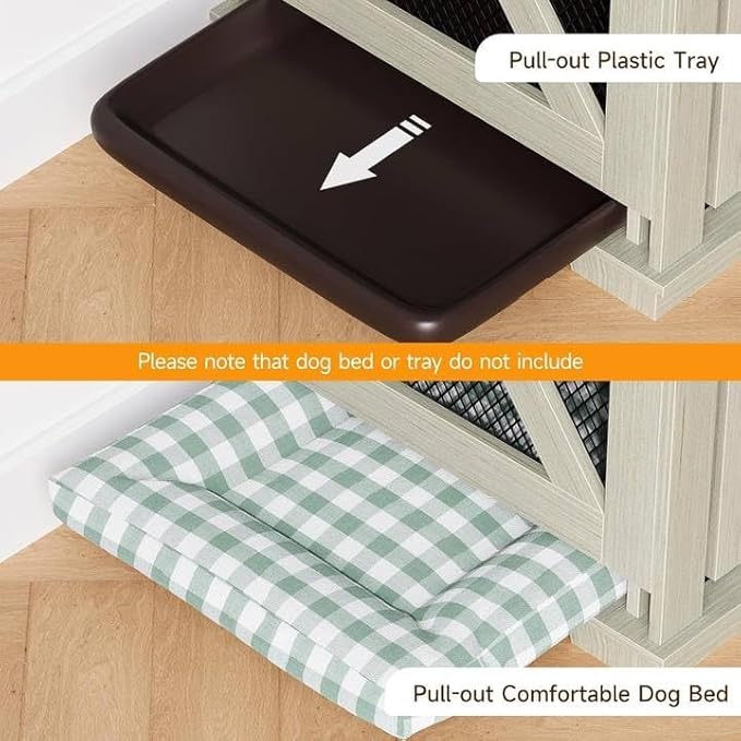 71" Extra Large Dog Crate Furniture 2 Dogs Dogs,3 Storage,White/Dark