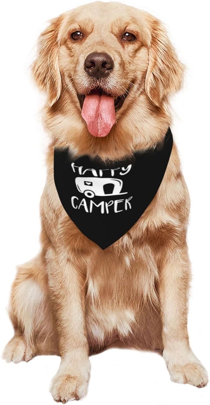Happy Camper Summer Dog Bandana,Adorable puppy accessory for The avid camper ,Pet Neckerchief for Pets Daily Wear Photo Prop Party Supplies,Funny Cute Dog Bandana (Black)