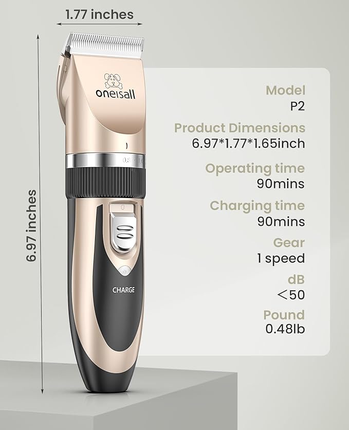 oneisall Dog Shaver Clippers Low Noise Rechargeable Cordless