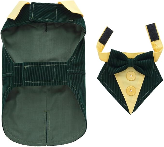 Puppy Velvet Tuxedo with Detachable Bowtie Prom Wedding Formal Wear Prince Costume for Small Dog (X-Large