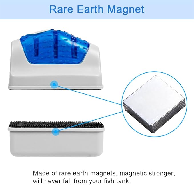 Aquarium Cleaner Fish Tank Glass Cleaner Algae Cleaner Scraper Magnetic Scrubber Algae Clean Brush 2 Pcs, 1 Yr