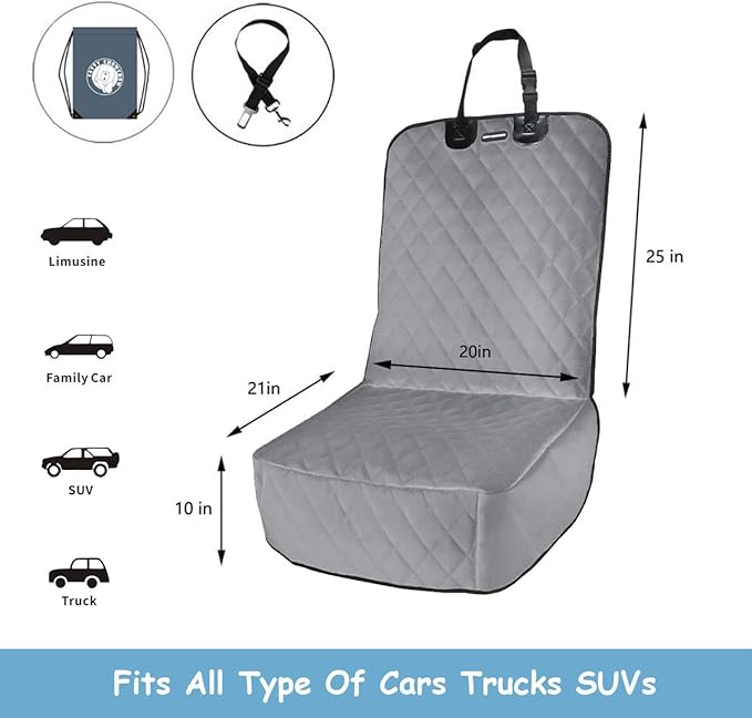 Dog Car Seat Covers 100% Waterproof Car Seat Protector for Pets Front Seat Scratch Proof Non-Slip Durable for Cars
