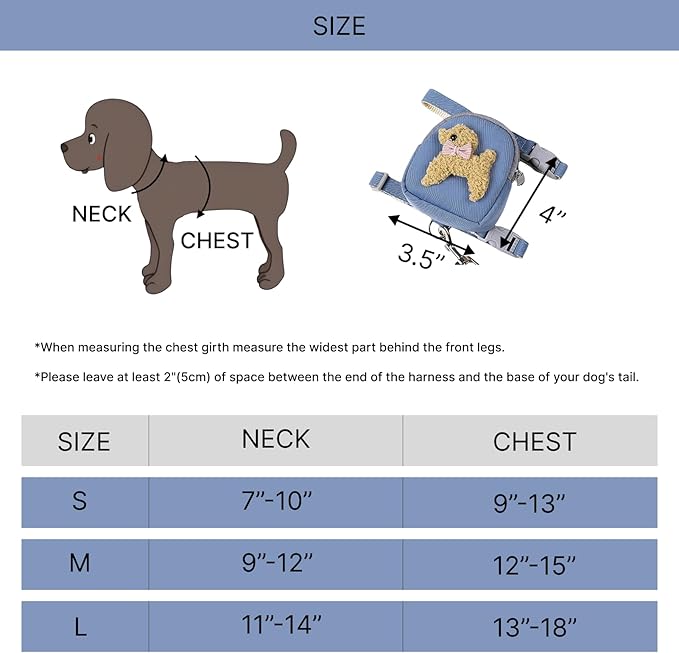 Dog Backpack Harness with Leash Pet Self Carrier Adjustable Travel Hiking Walking Harness Backpack for Small Dogs & Cats (Blue