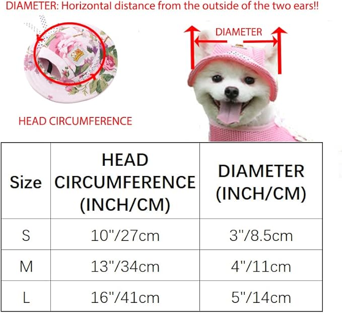 Leconpet Princess Pet Hat Dog Caps Hats with Neck Strap Adjustable Comfortable Ear Holes for Small Medium and Large Dogs in Ourdoor Sun Protection (L