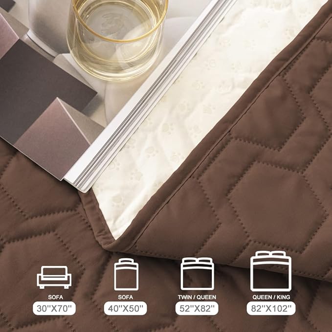 Waterproof and Anti-Slip Dog Bed Cover and Pet Blanket Sofa Pet Bed Mat ,car Incontinence Mattress Protectors Furniture Couch Cover for Most Cats Dogs Pets(52x82-Chocolate)