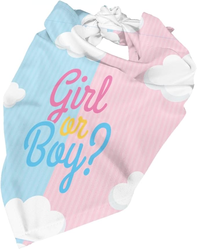 He Or She What Will It Be? Gender Reveal/Baby Announcement Dog Bandana,Pet Neckerchief for Pets Daily Wear Photo Prop Party Supplies (boy or Girl Clouds)