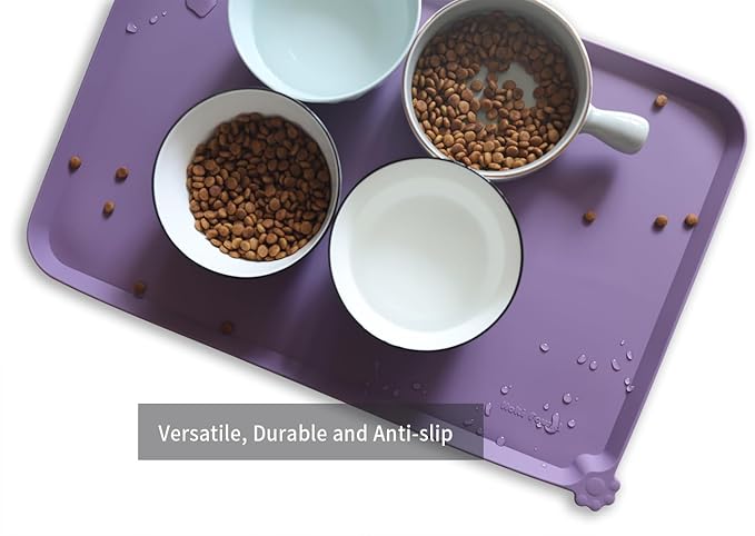 Hoki Found L Silicone Pet Food Mats Tray with Higher Lips- Non slip Pet Dog Cat Bowl Mats Placemat