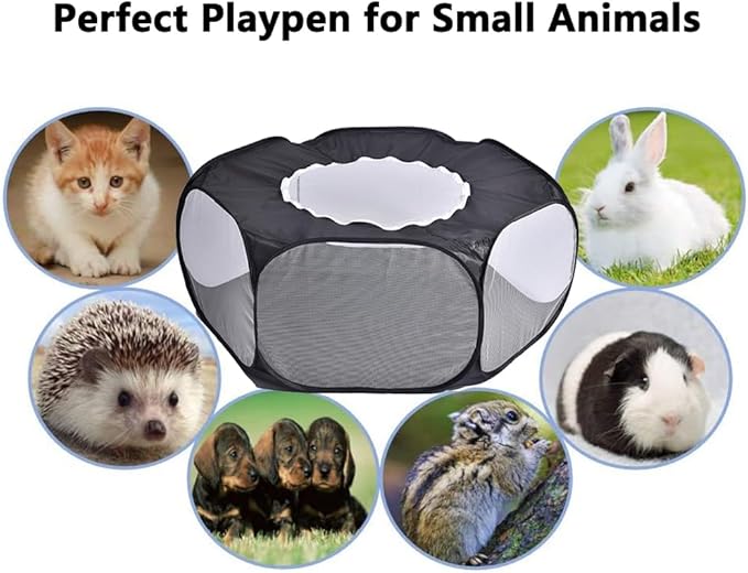 Small Animal Carrier Backpack and Playpen Outdoor Travel (Black, Upgraded)