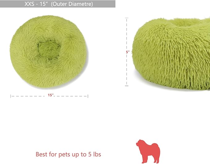 Extra Small Dog Bed Green Washable 15 inches Donut Soft Small Pet Bed 5 lbs