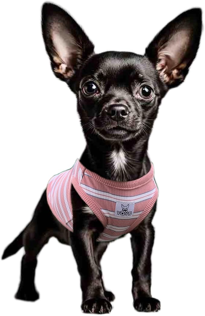YQYS Dog Shirts Multi-Color Striped Cotton Vest for Small Dogs and Cats Puppy Clothes Teacup Dog Clothing Tank Top for Chihuahua Miniature Pinscher Pink Small