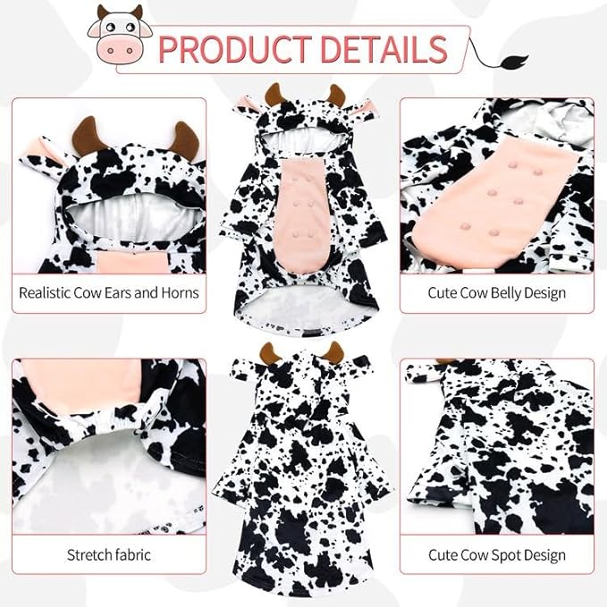 DELIFUR Dog Halloween Cow Costume 19.5")