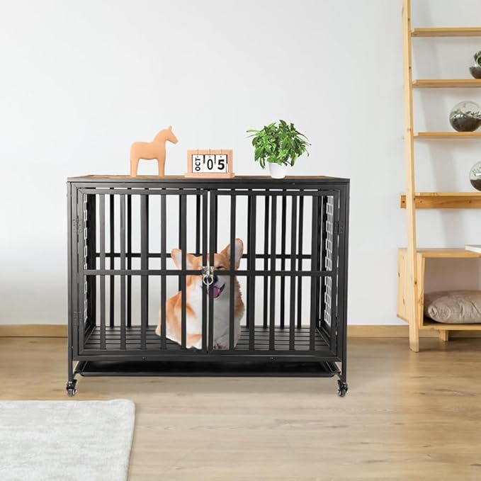 38 Inch Dog Crate Furniture Heavy Duty Dog Crate for Medium and Large Dogs 1 Removable 4 Lockable